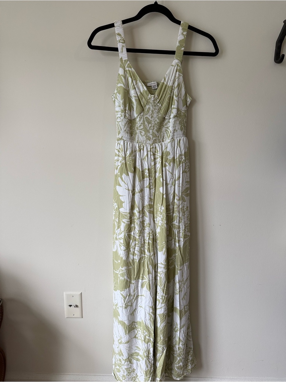 American Eagle Outfitters Light Green and White Floral Jumpsuit